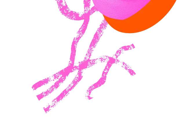 Pink, orange and blue collage artwork